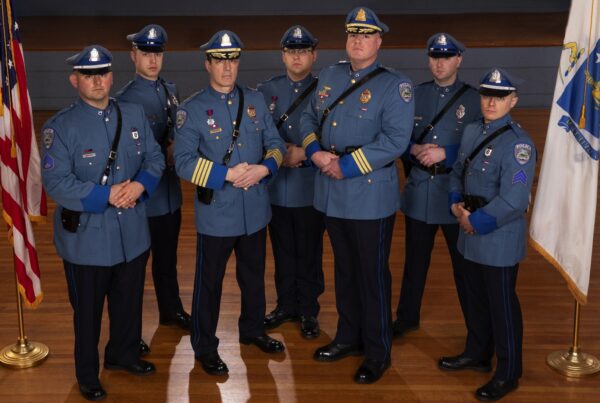 Barre Police Department Class A Dress Uniform. Winner NAUMD Best Dressed Public Safety Award® - Law Enforcement Agency departments with less than 100 members category.