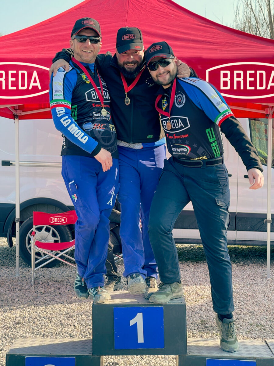 Breda's Competition Shotguns are a natural winner on the 3-Gun Circuit. Pictured left to right: Nello Sgambato, Nicola Baccaro, Marigo Leonardo of the Italian Modified National Team.