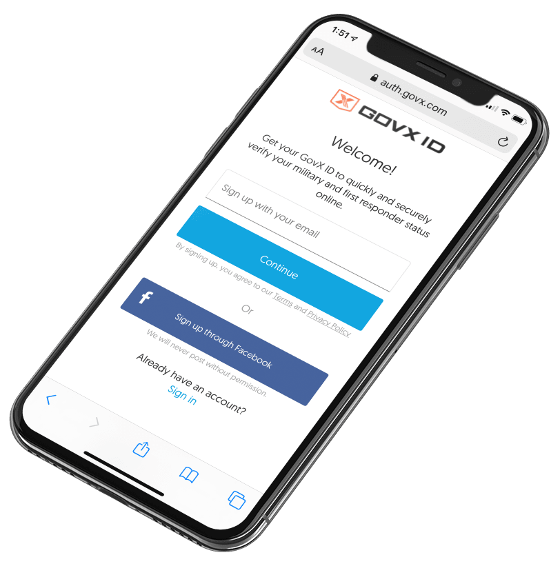 Cell phone with GovX website pulled up.