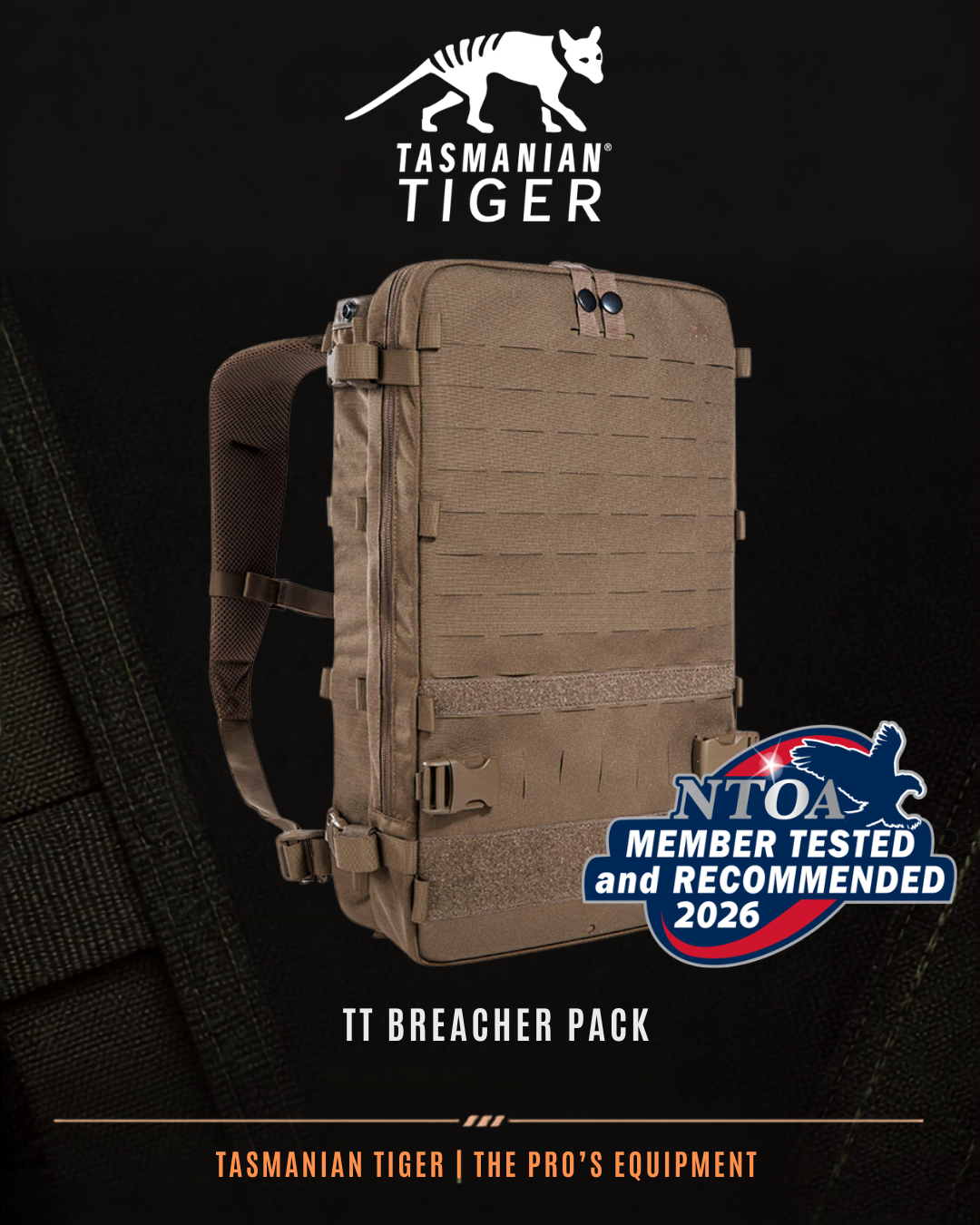 TT Breacher Pack in coyote with NTOA MTRP 2026 Silver logo